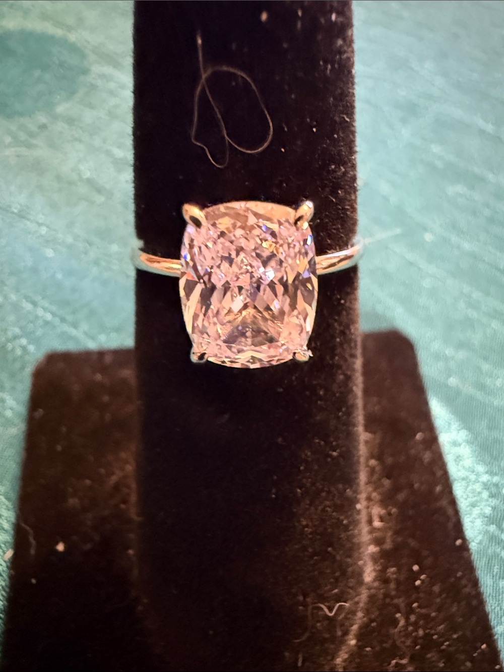 Silver radiant, cut Solitaire Clear Stone Ring - Women Jewelry